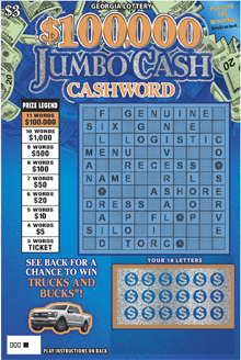 $100,000 JUMBO CASH CASHWORD